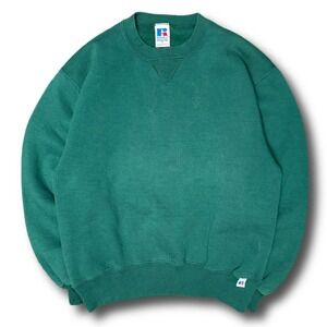 Russell Athletic Made in USA Pine Green 90s Blank Crewneck